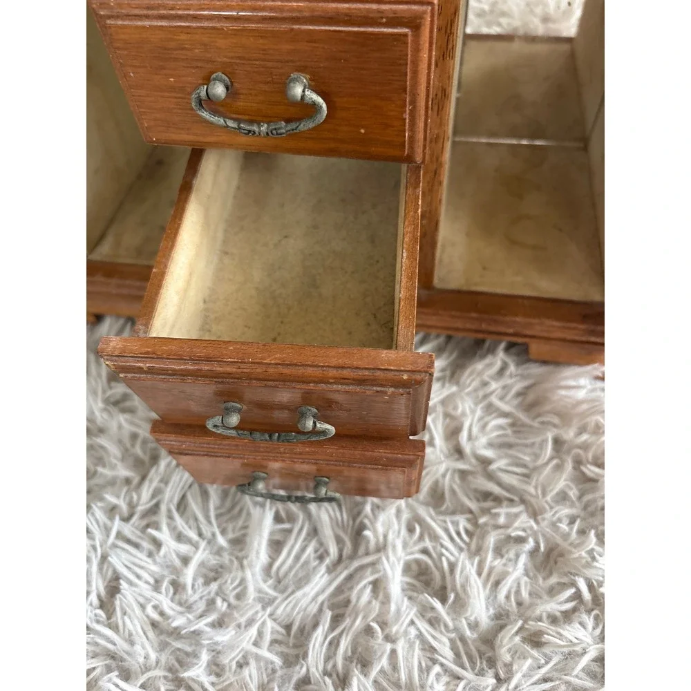 Vintage Wooden Jewelry Box Armoire Etched Glass Doors 4 Drawers Mirror Chest‎